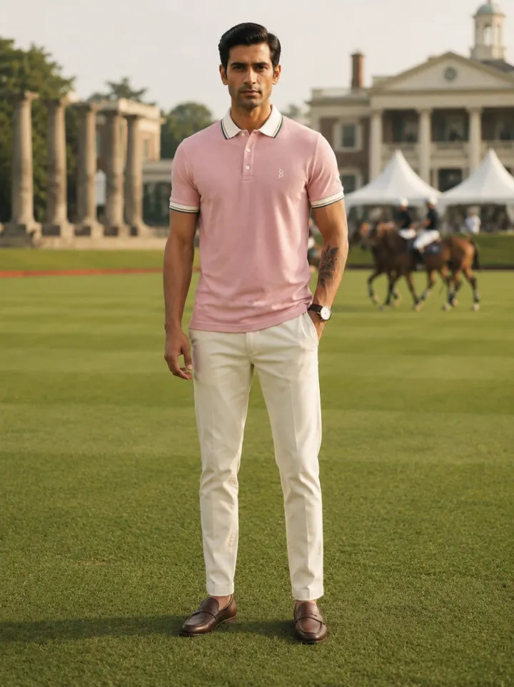 Bemount Dusty Rose Striped Collar Polo