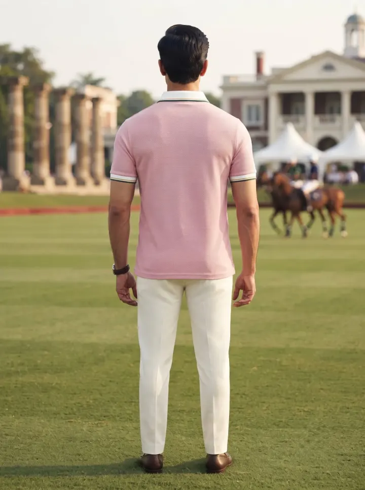 Bemount Dusty Rose Striped Collar Polo