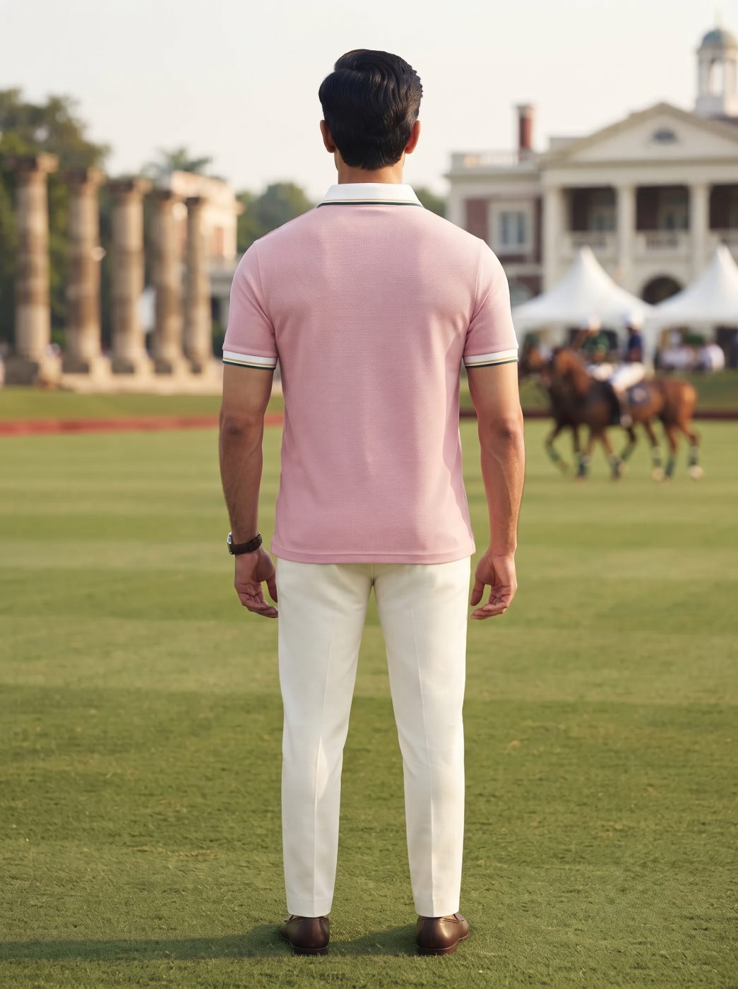 Dusty Rose Striped Collar Polo