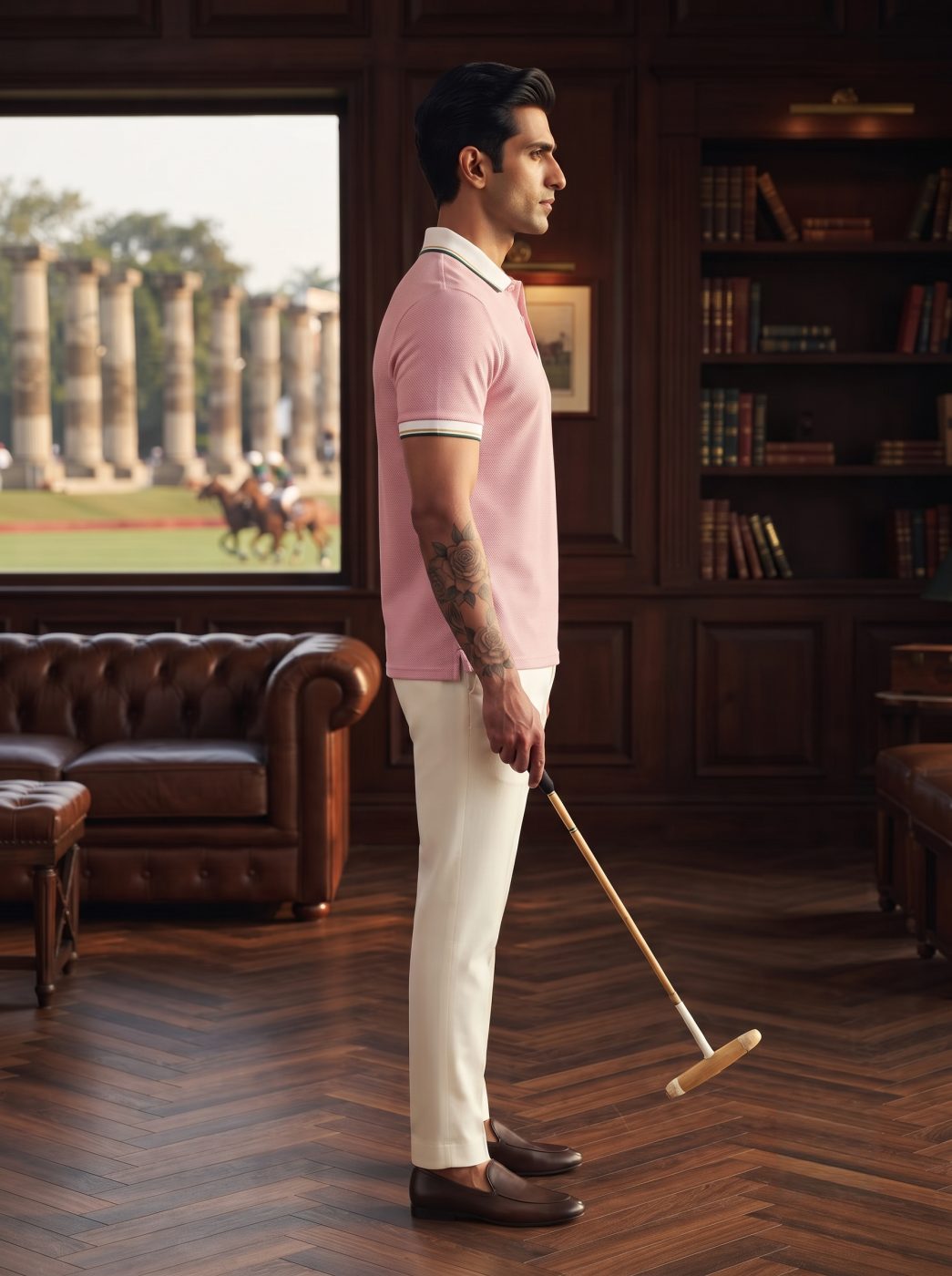 Dusty Rose Striped Collar Polo