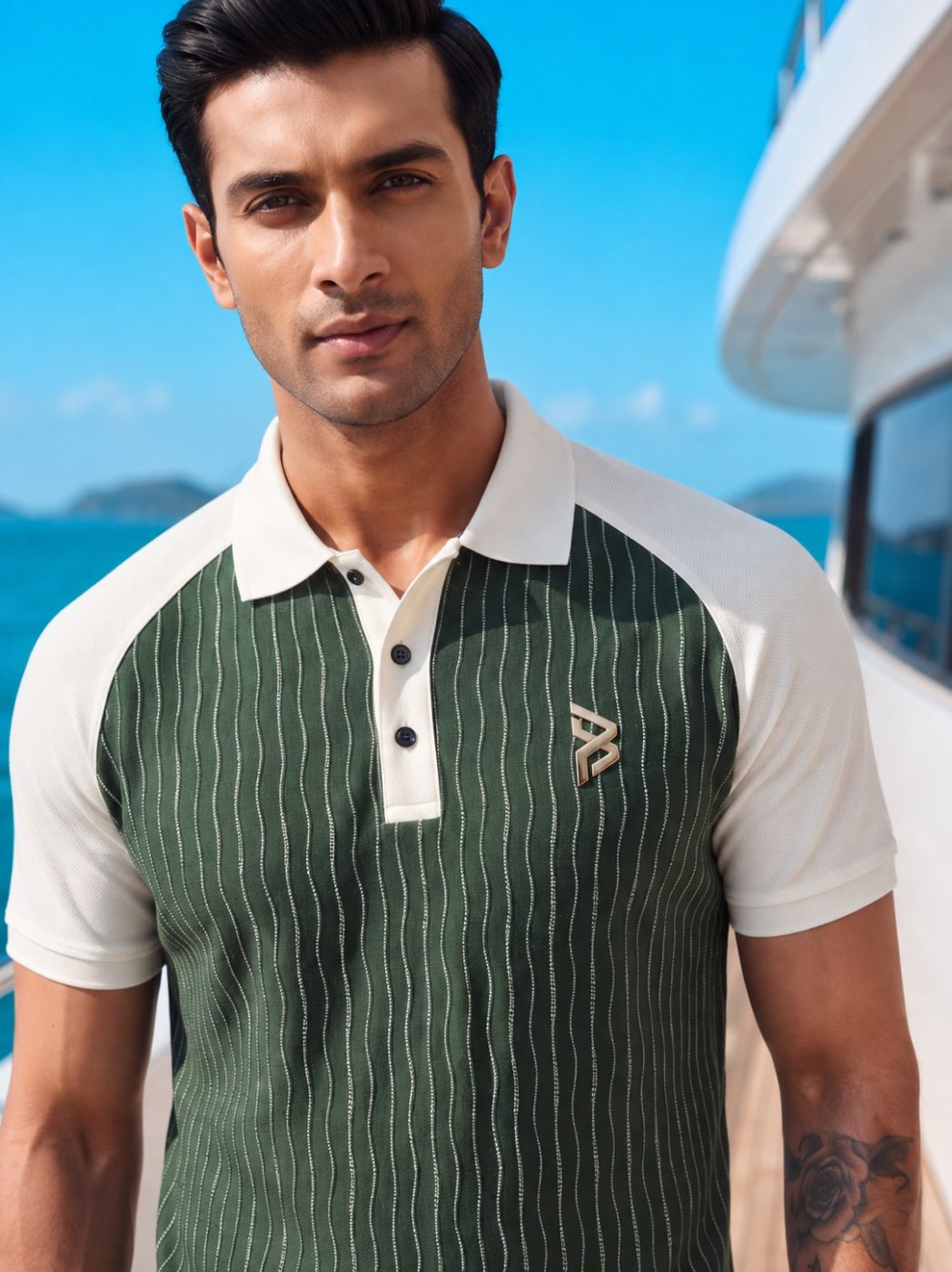 Green Raglan Pinstripe Polo