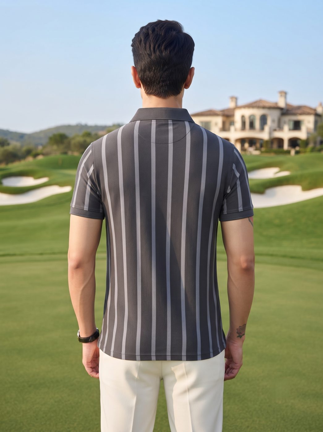 Grey Tonal Pinstripe Polo