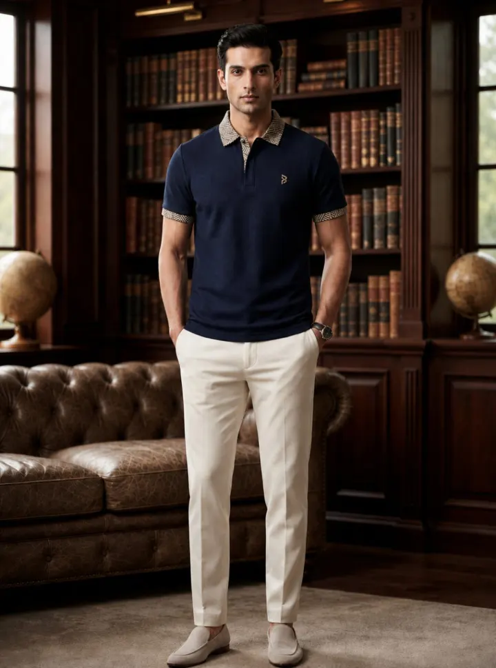 Bemount Navy Diamond Collar Polo