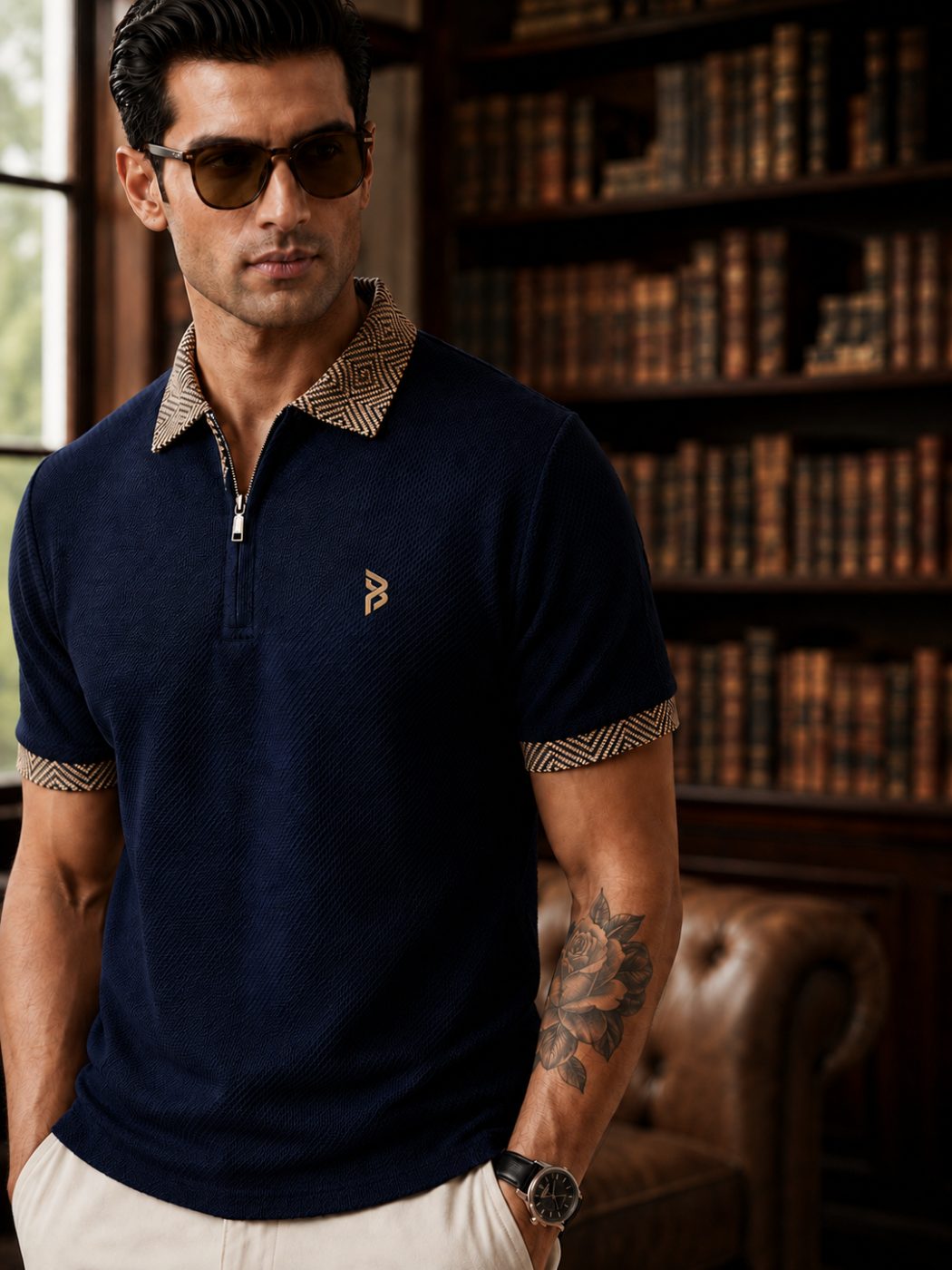 Navy Diamond Collar Polo