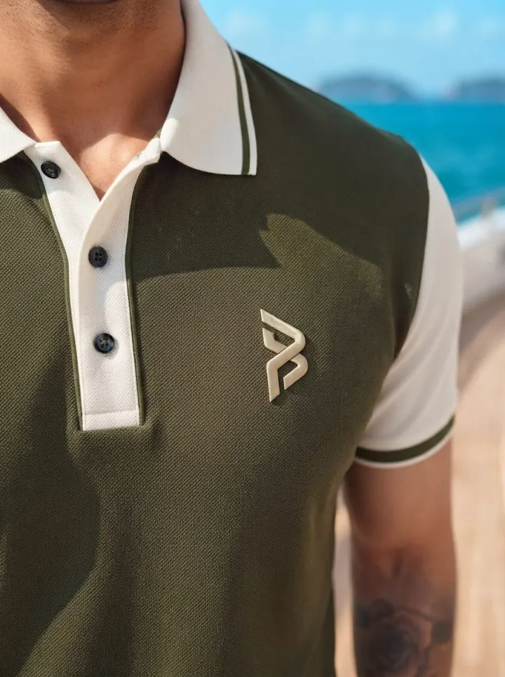 Bemount Olive Raglan Colorblock Polo