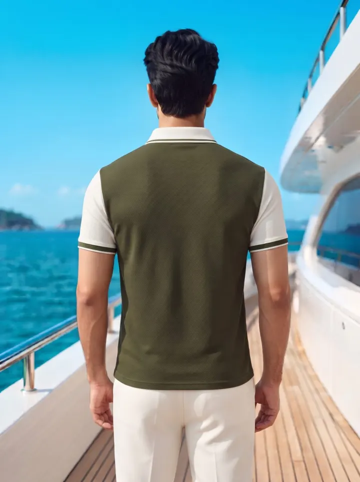 Bemount Olive Raglan Colorblock Polo