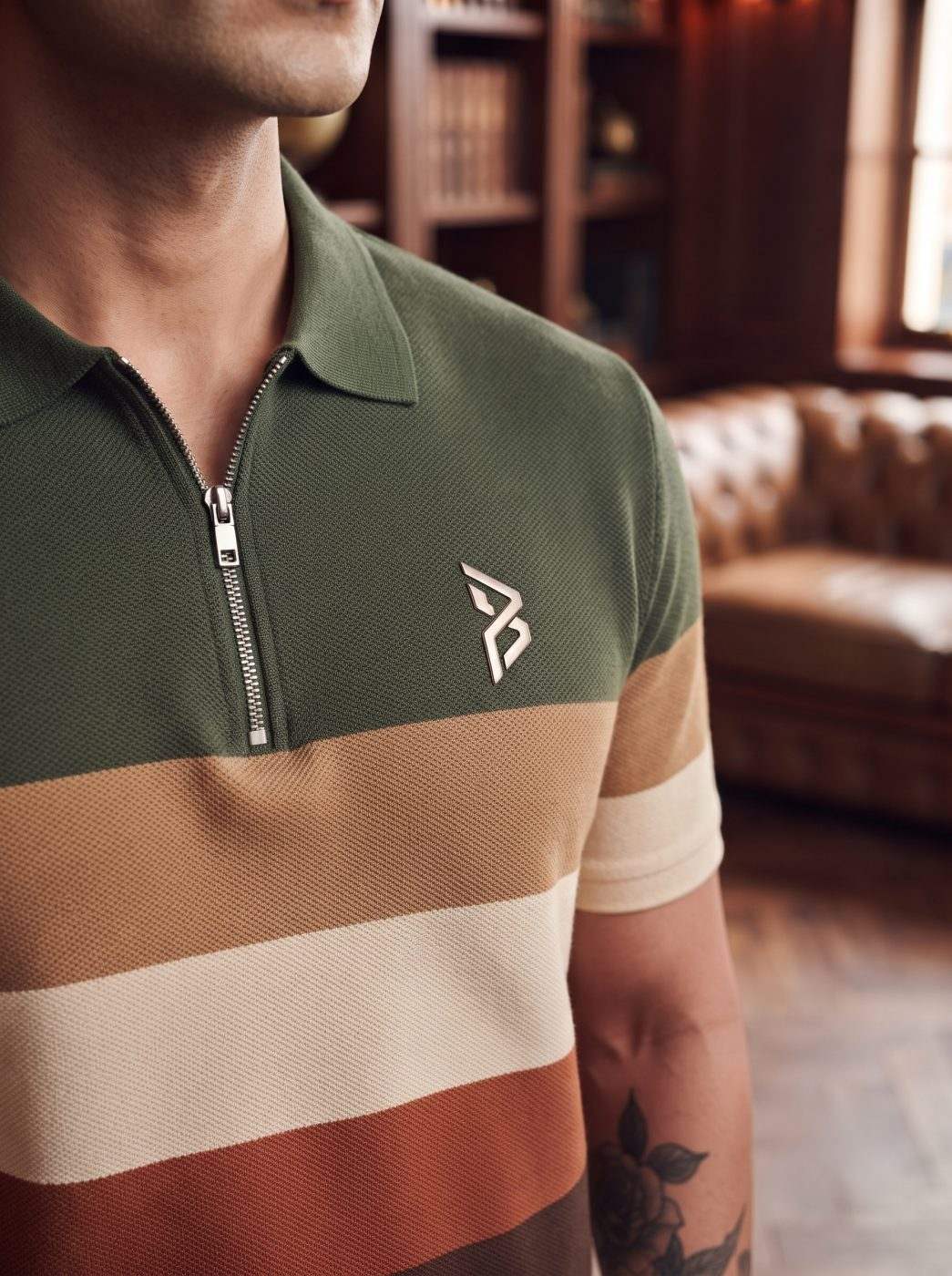 Rugby Stripe Zip Polo