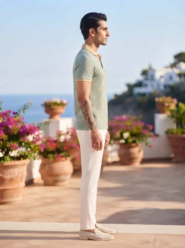 Bemount Sage Windowpane Snap Polo