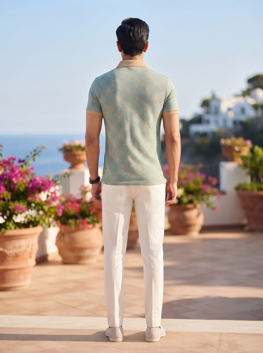 Sage Windowpane Snap Polo