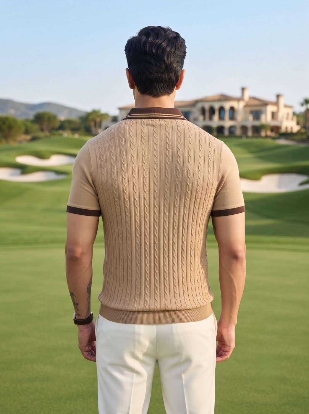 Tan Cable-Knit Polo