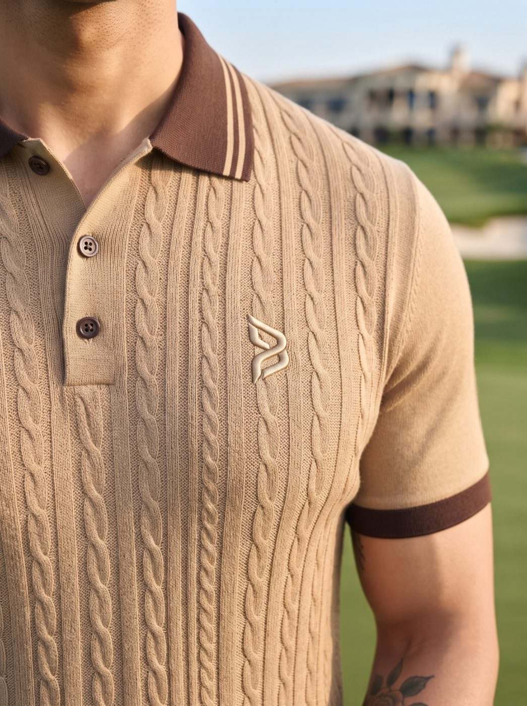 Tan Cable-Knit Polo