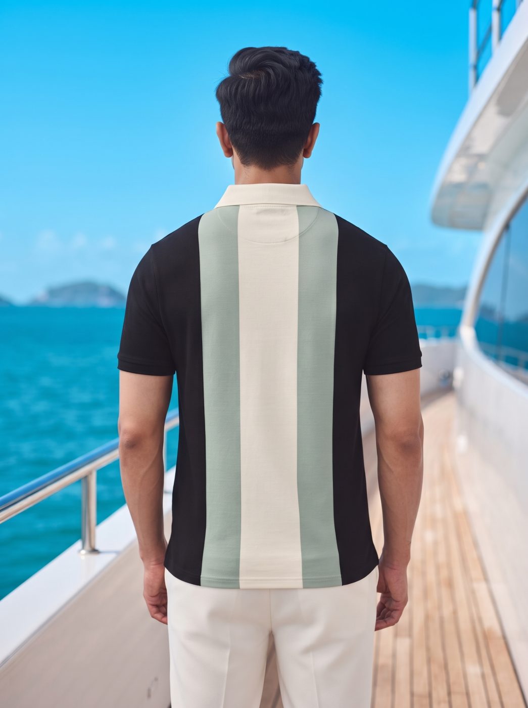 Zip-Placket Colorblock Polo