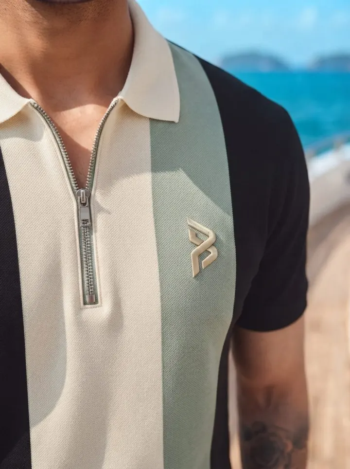 Bemount Zip-Placket Colorblock Polo