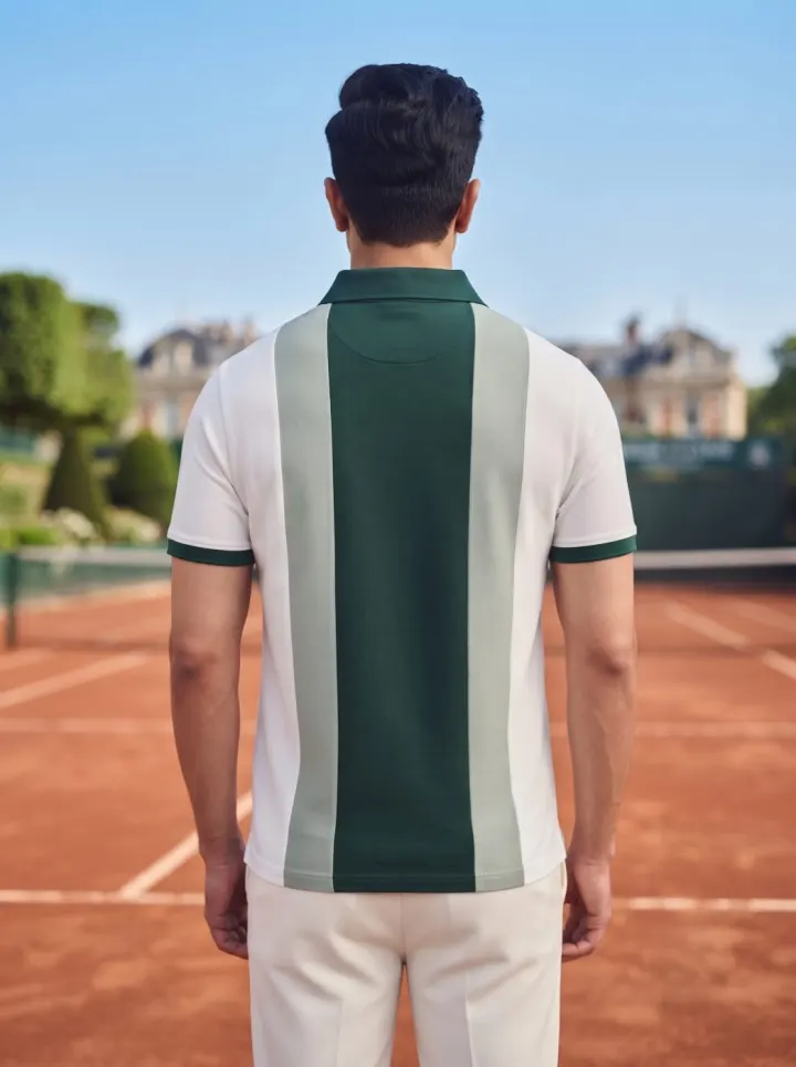 Bemount Zip-Placket Colorblock Polo