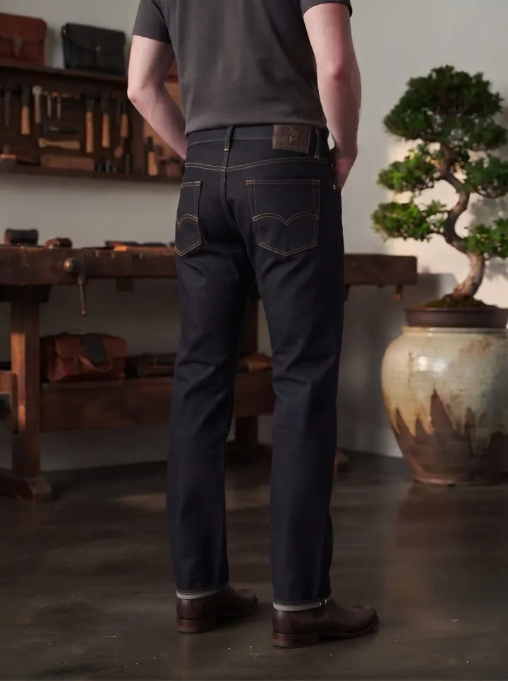 Bemount Bemount Heavyweight 14oz Raw Selvedge Regular Jeans in Raw Indigo, back view