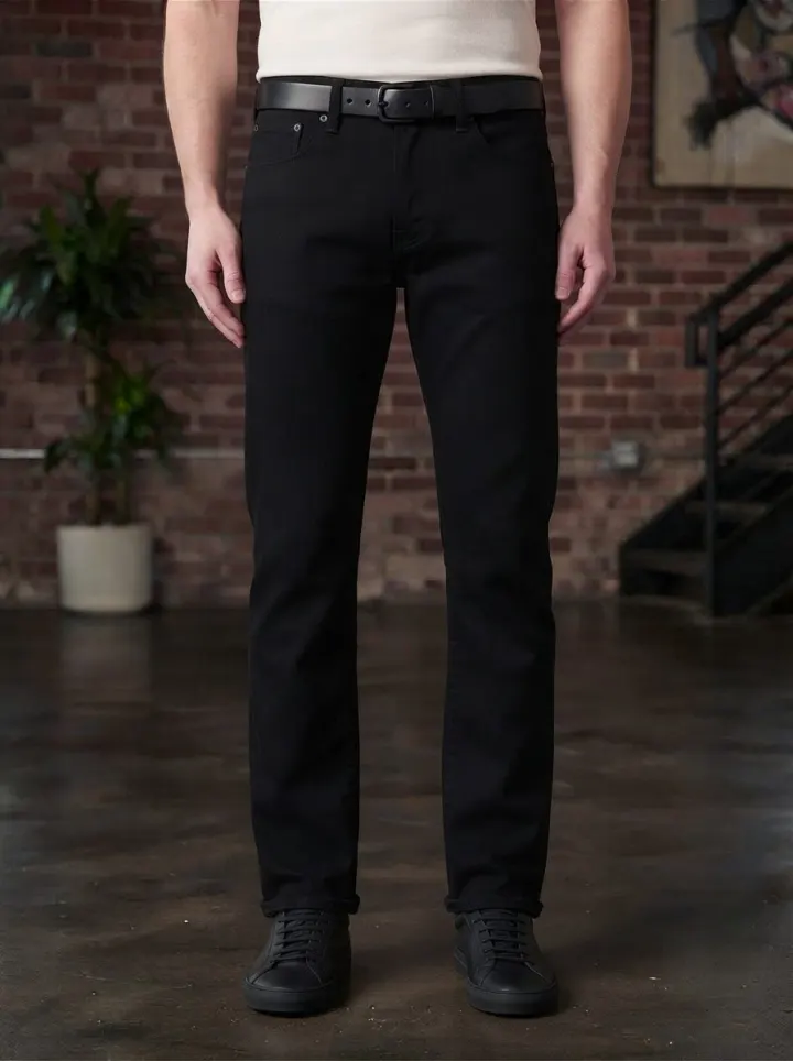 Bemount Bemount Jet Black Rigid Regular Jeans in Jet Black, front view