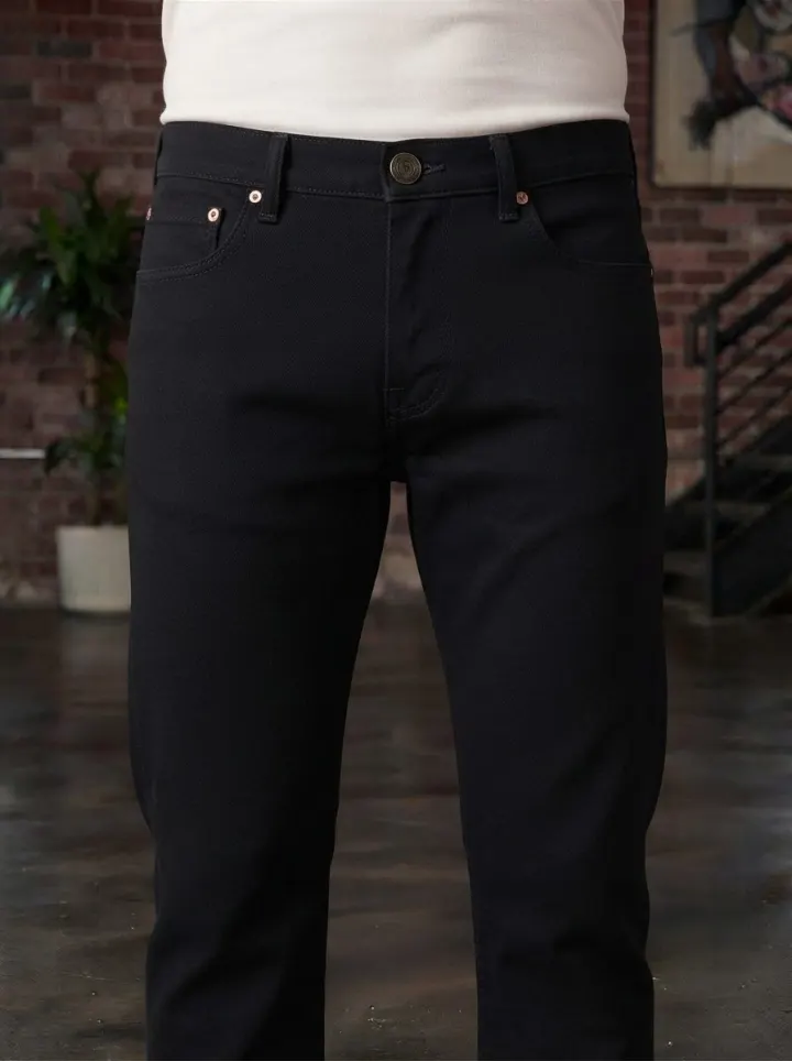 Bemount Bemount Jet Black Rigid Regular Jeans in Jet Black, closeup view