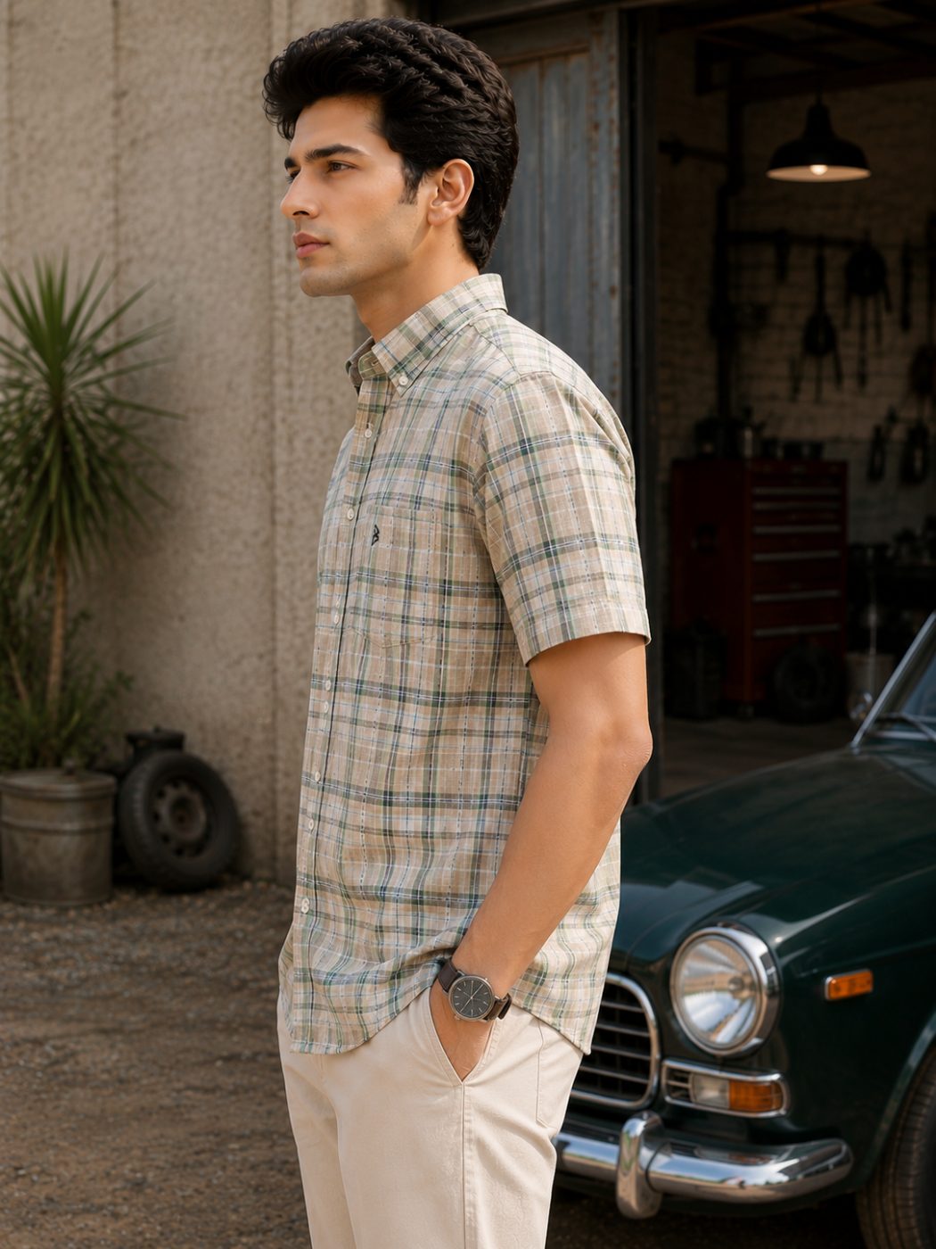 Auren Plaid Linen-Cotton Shirt
