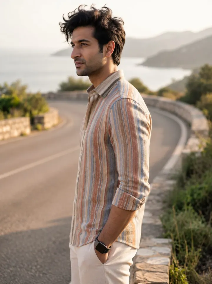 Linen-Cotton Multicolor Stripe Shirt