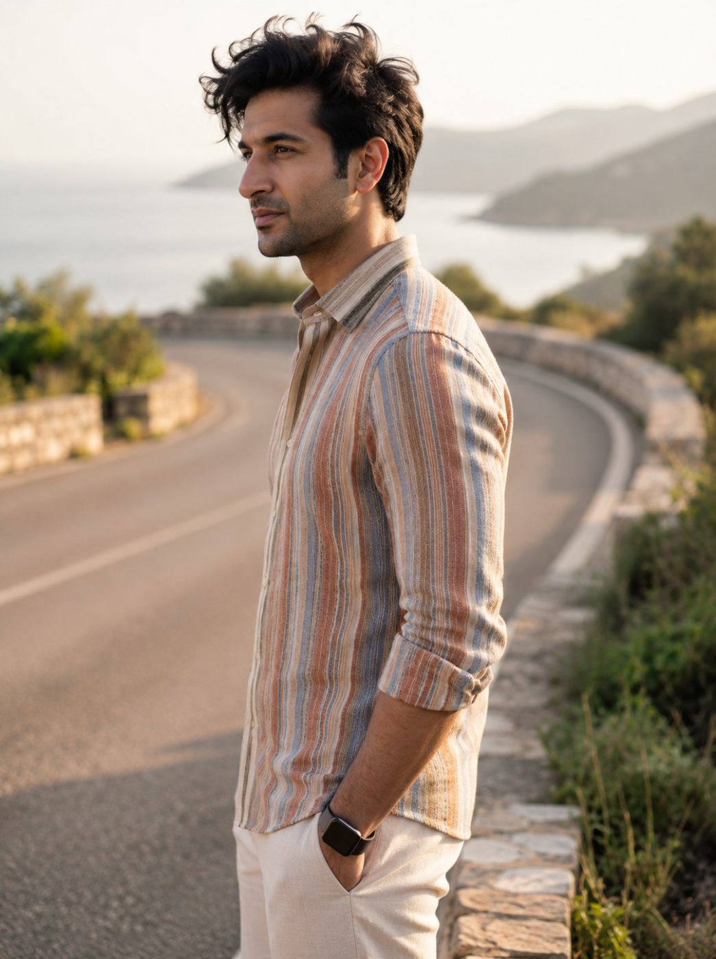 Linen-Cotton Multicolor Stripe Shirt