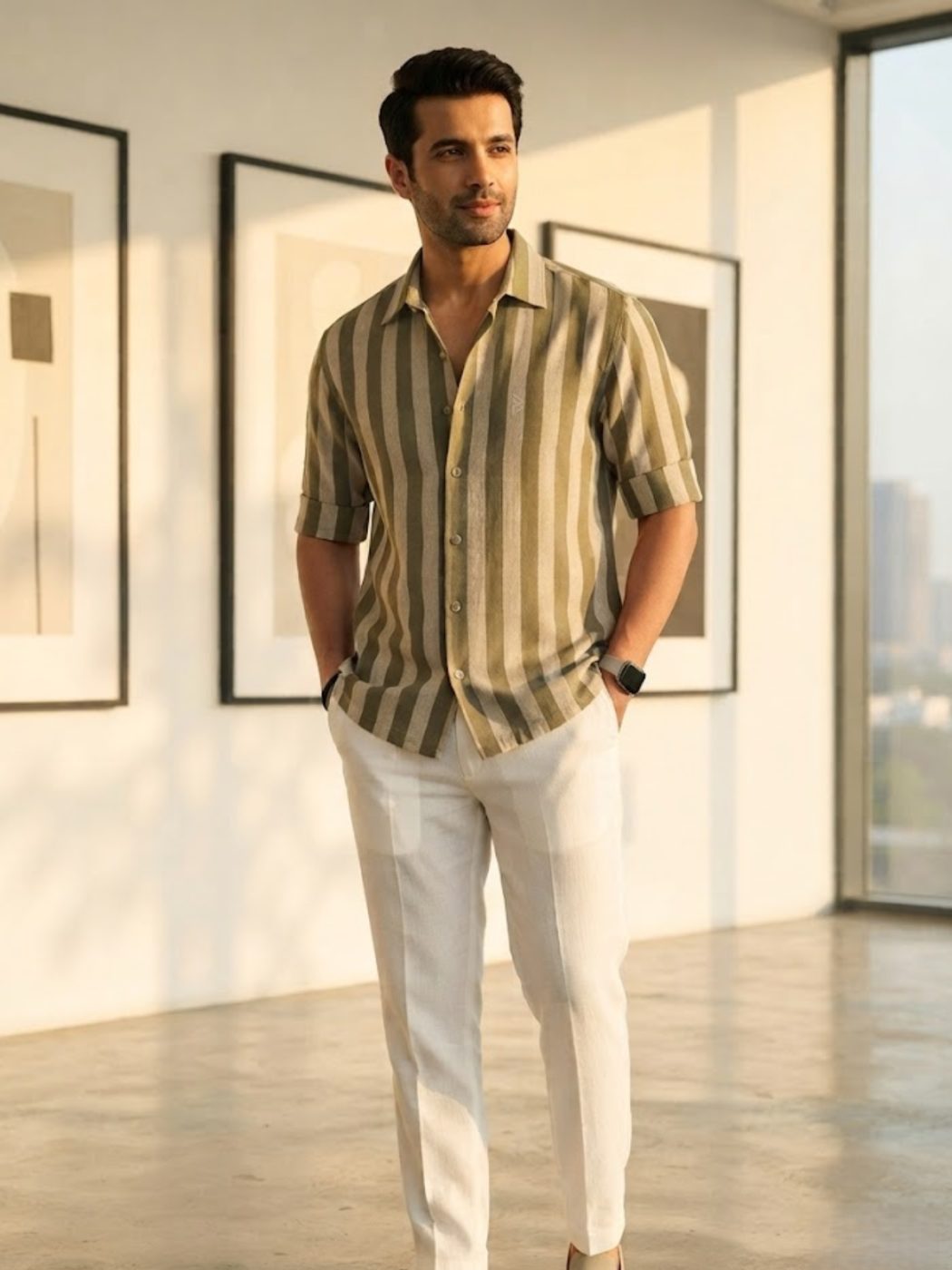 Resort Stripe Cotton-Linen Shirt