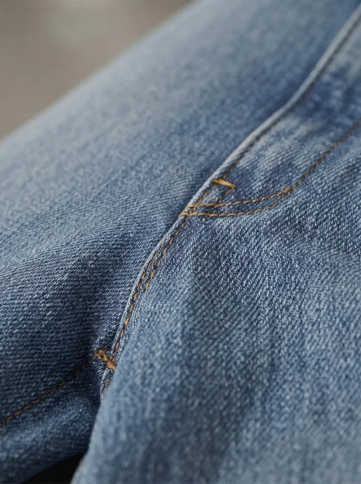 Bemount Bemount 1993 Vintage Straight Jeans in Vintage Blue, texture closeup view