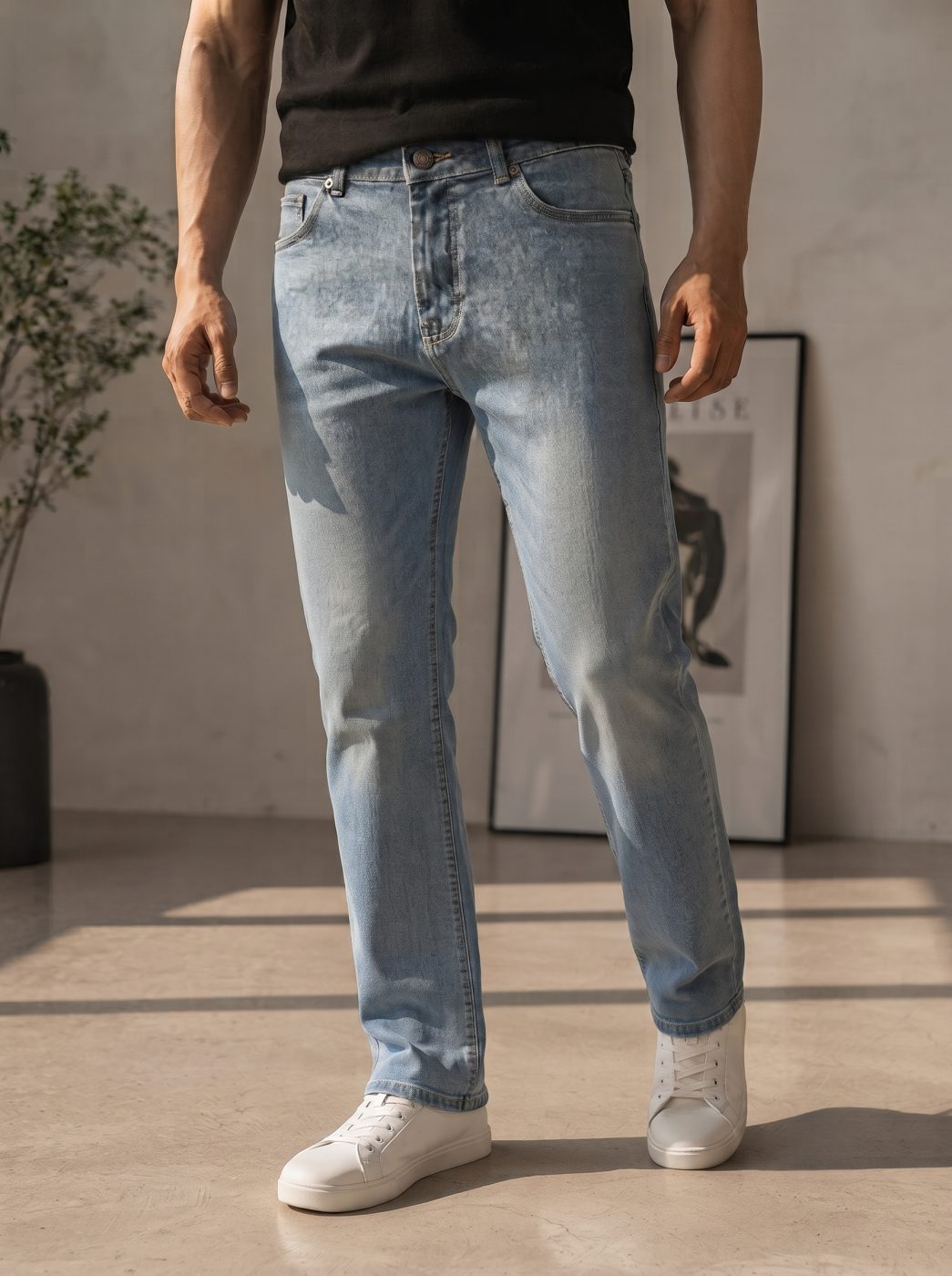 Bemount Bemount 90s Vintage Light Blue Straight Jeans in Vintage Light Blue, front view