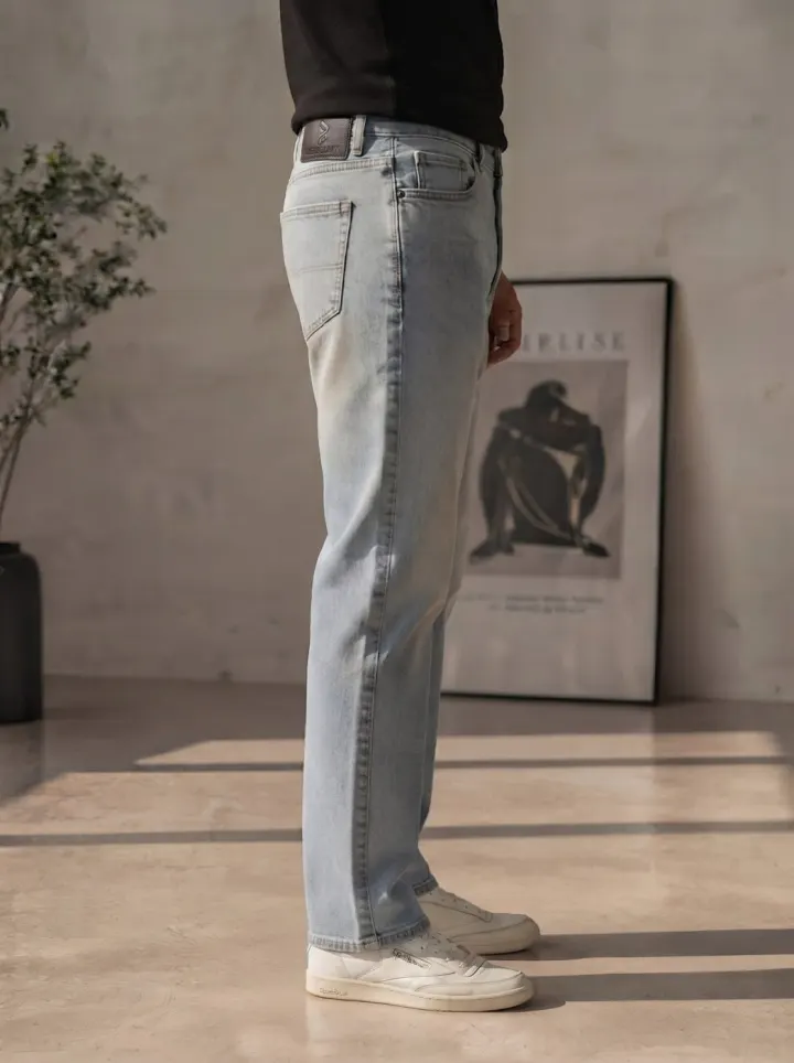 Bemount Bemount 90s Vintage Light Blue Straight Jeans in Vintage Light Blue, side view