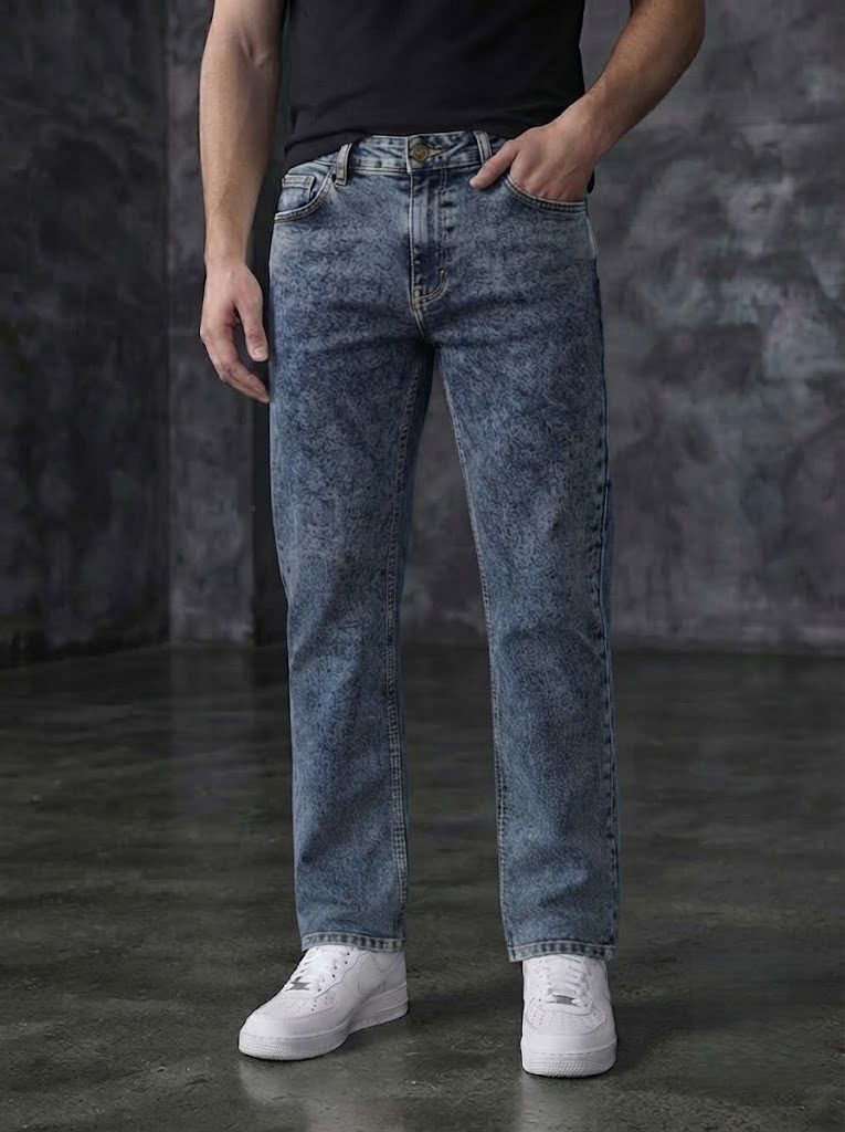 Bemount Bemount Acid Drift Straight Jeans in Acid Wash Blue, front view