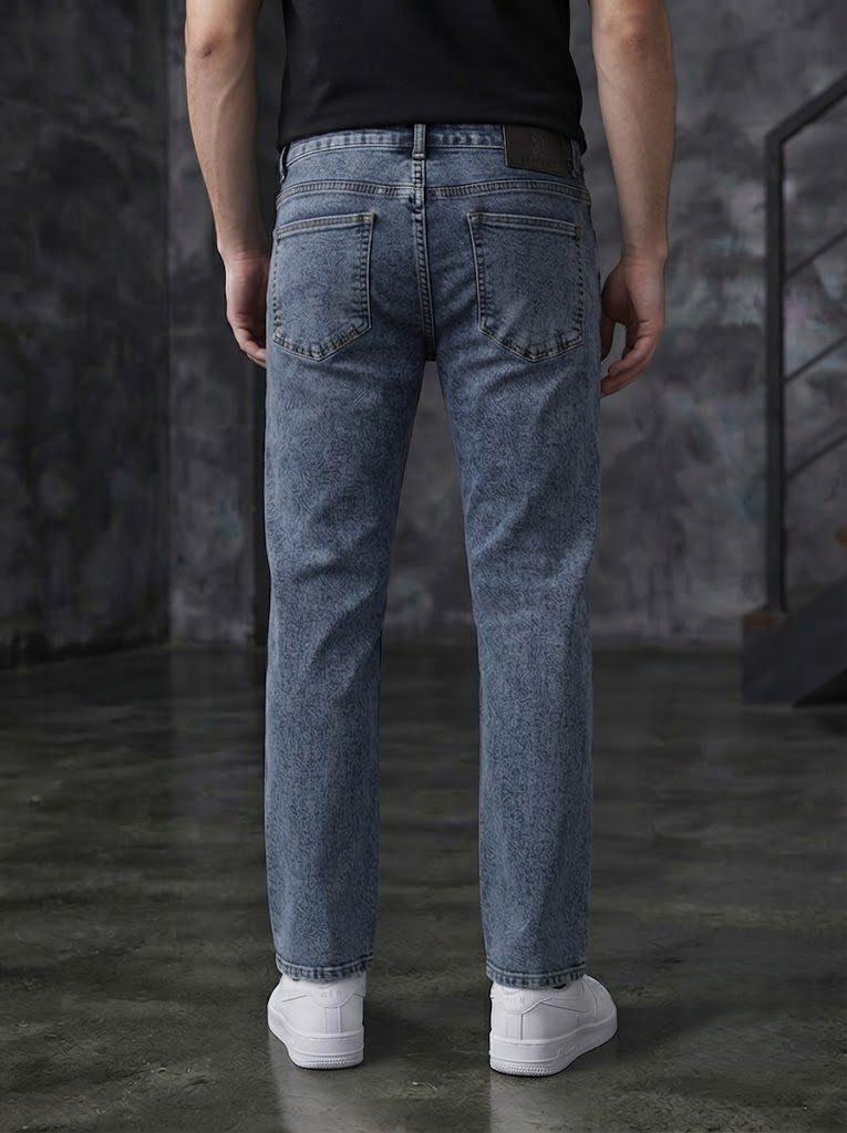Bemount Bemount Acid Drift Straight Jeans in Acid Wash Blue, back view