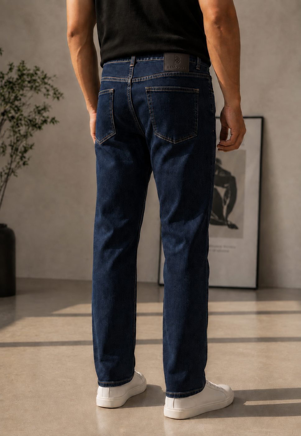 Bemount Bemount Classic Dark Indigo Clean Straight Jeans in Dark Indigo, back view