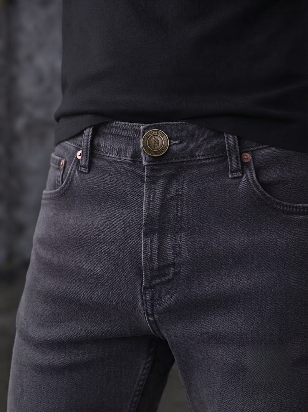 Bemount Bemount Essential Washed Black Straight Jeans in Washed Black, waist view