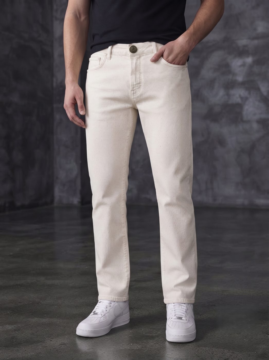 Bemount Bemount Minimalist Ecru Straight Jeans in Ecru, front view