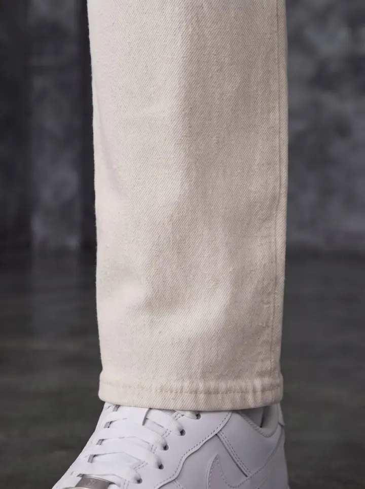 Bemount Bemount Minimalist Ecru Straight Jeans in Ecru, hem view