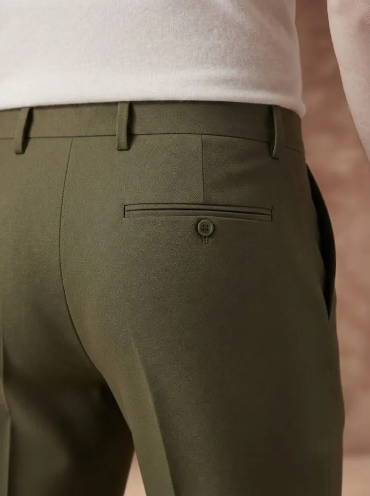 Bemount Statement Olive Tailored Trouser, back closeup