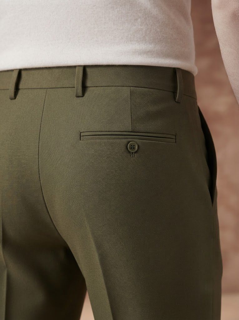 Statement Olive Tailored Trouser, back closeup