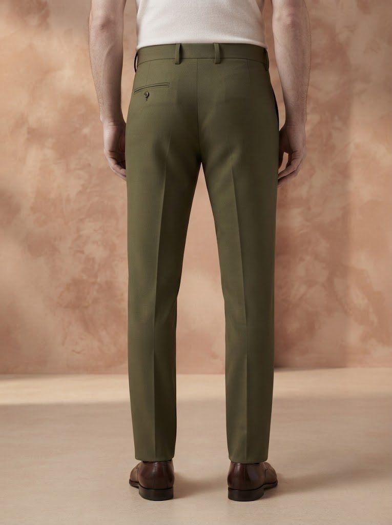 Statement Olive Tailored Trouser, back view